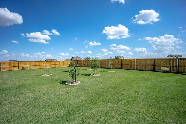 view of yard with a fenced backyard