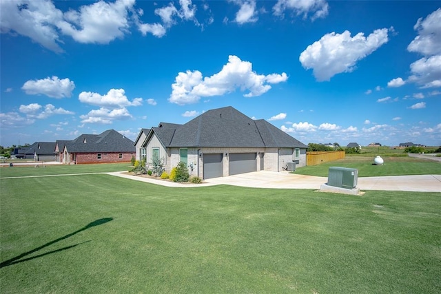 view of property exterior with driveway, an attached garage, and a lawn