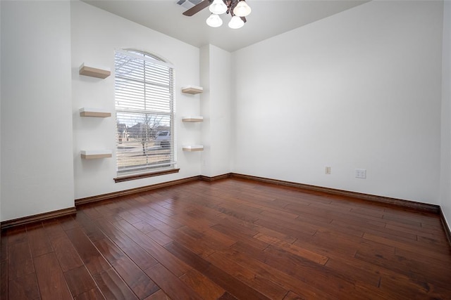 3520 SW 123rd Pl, Oklahoma City, OK 73170 - empty room with a ceiling fan, baseboards, and dark wood-style flooring