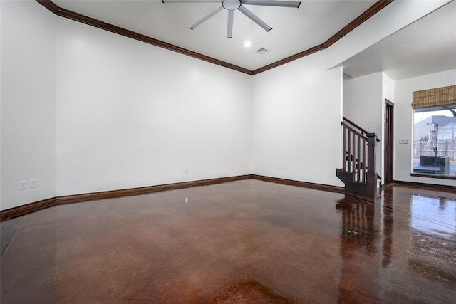 3520 SW 123rd Pl, Oklahoma City, OK 73170 - empty room featuring stairs, concrete floors, visible vents, and baseboards