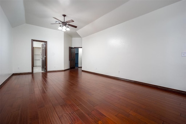 3520 SW 123rd Pl, Oklahoma City, OK 73170 - unfurnished room featuring ceiling fan, baseboards, vaulted ceiling, and dark wood-type flooring