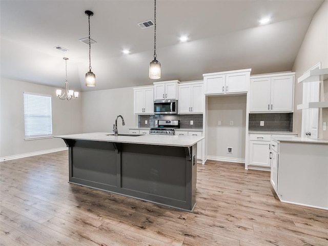 kitchen featuring white cabinetry, visible vents, appliances with stainless steel finishes, and a sink