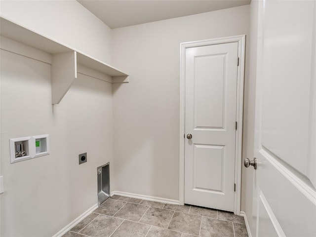 clothes washing area featuring baseboards, laundry area, washer hookup, and hookup for an electric dryer