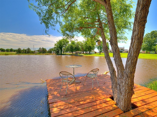 view of dock with a water view