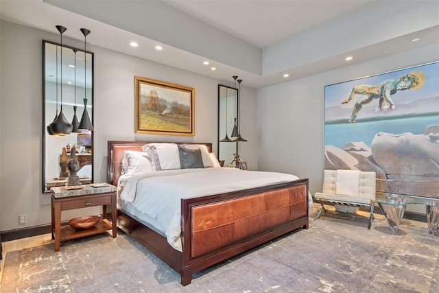 bedroom with baseboards and recessed lighting