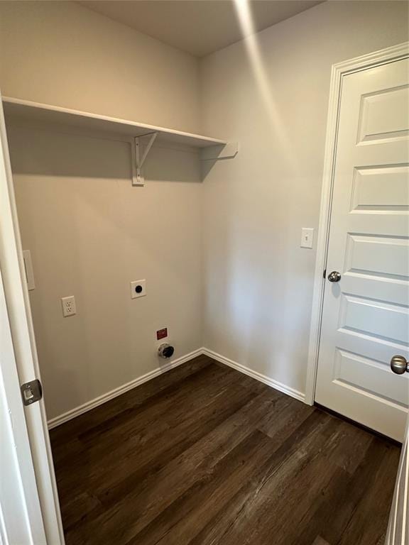 43068 Wagon Trl, Shawnee, OK 74804 - washroom with hookup for an electric dryer and dark wood-style flooring