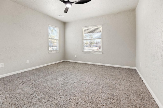 spare room featuring carpet floors, a healthy amount of sunlight, and a textured wall