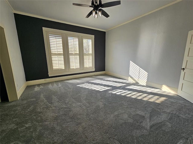 804 N Willow St, Pauls Valley, OK 73075 - carpeted spare room with a ceiling fan, ornamental molding, and baseboards