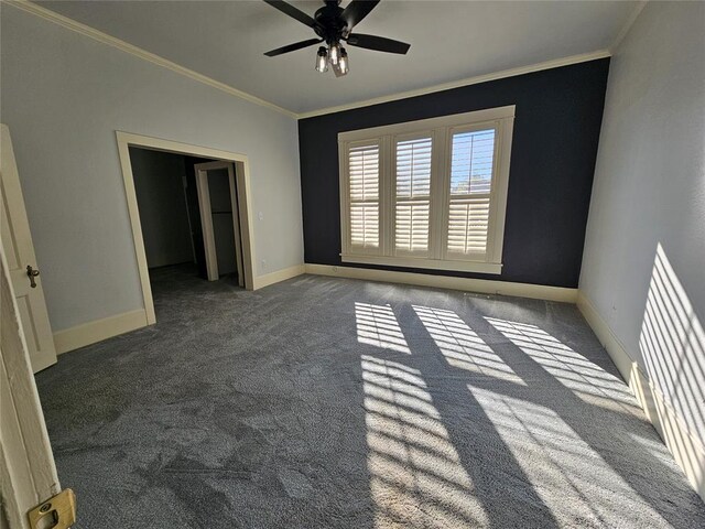 804 N Willow St, Pauls Valley, OK 73075 - interior space with baseboards, carpet flooring, ornamental molding, and a ceiling fan