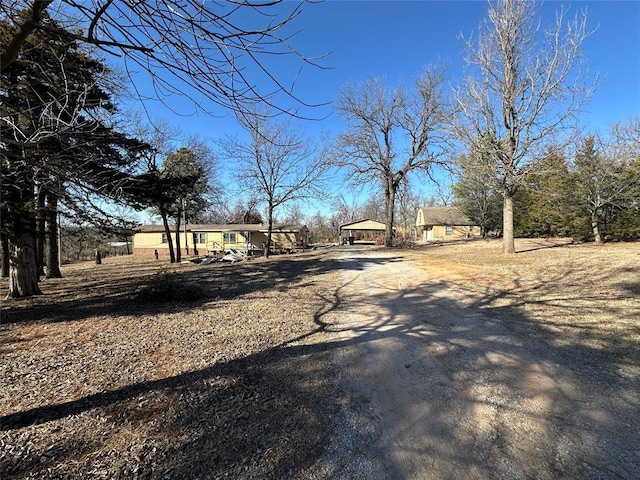 view of road featuring dirt driveway