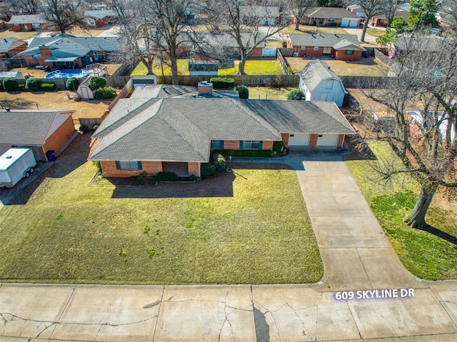 bird's eye view featuring a residential view