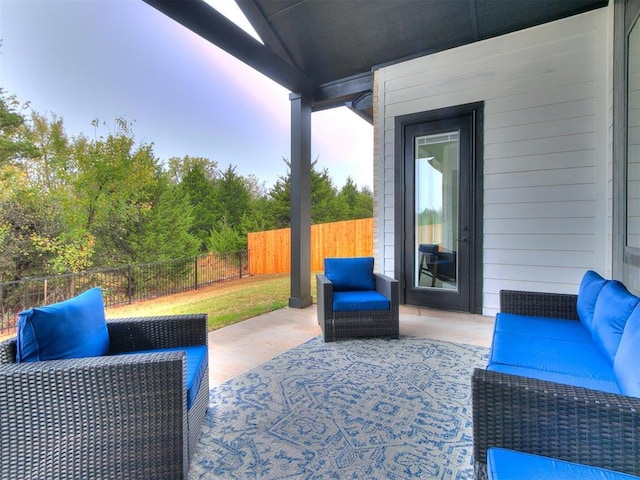 view of patio / terrace with fence and outdoor lounge area