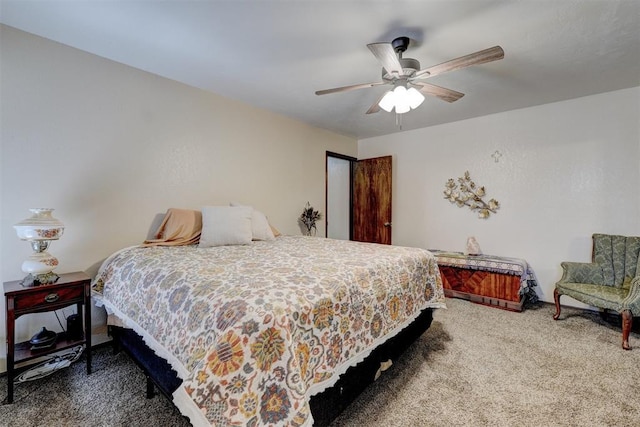 bedroom with carpet floors and a ceiling fan