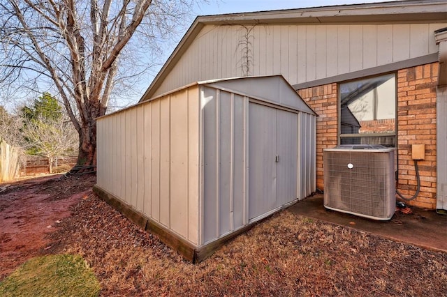 view of shed featuring central air condition unit