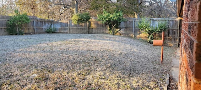 view of yard with a fenced backyard