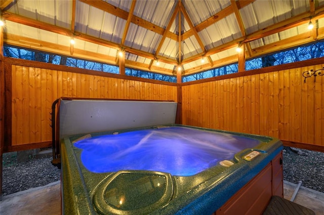 view of patio / terrace featuring an indoor hot tub