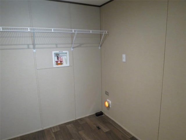 laundry room with hookup for a washing machine, dark wood-style flooring, and laundry area