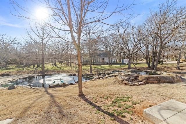 view of yard with a water view