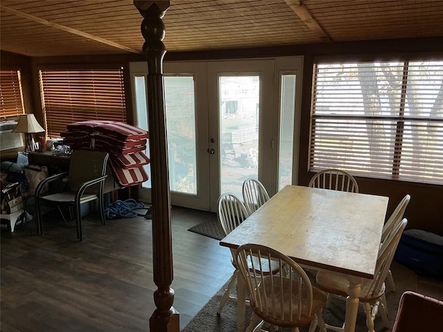 22 W Shore Dr, Arcadia, OK 73007 - dining area featuring wood ceiling and wood finished floors