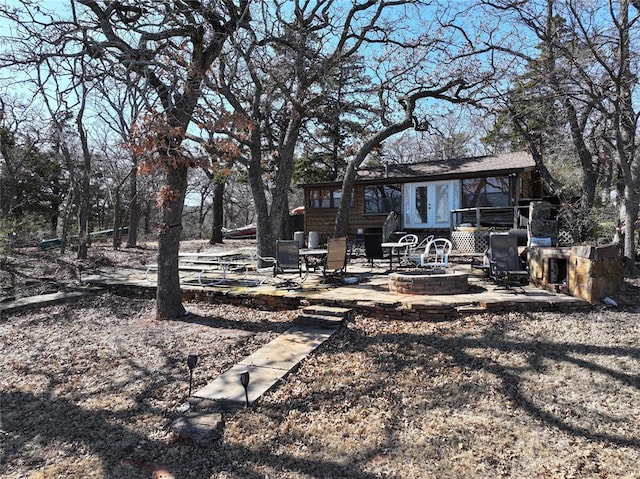 22 W Shore Dr, Arcadia, OK 73007 - view of yard with a patio, french doors, and an outdoor fire pit