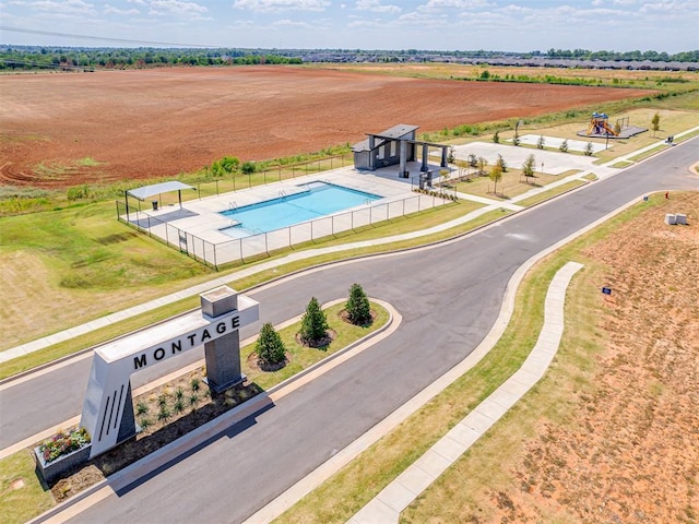 drone / aerial view with a rural view