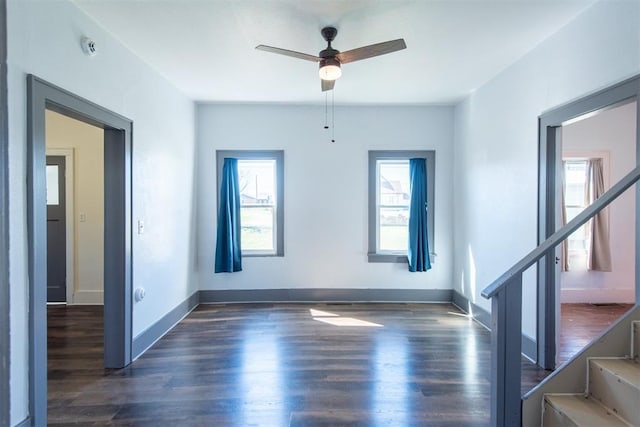 709 S Broadway, Geary, OK 73040 - interior space featuring ceiling fan, stairway, and wood finished floors