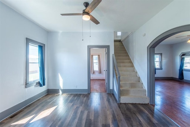 709 S Broadway, Geary, OK 73040 - interior space featuring a healthy amount of sunlight, wood finished floors, and ceiling fan