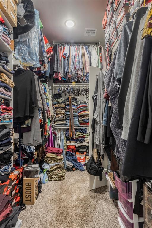 spacious closet with visible vents and carpet floors