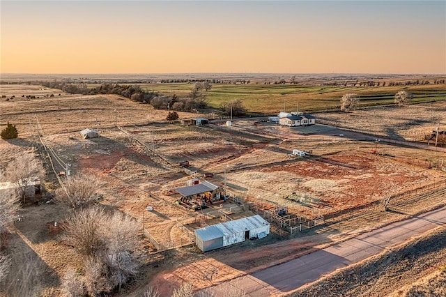 aerial view at dusk with a rural view