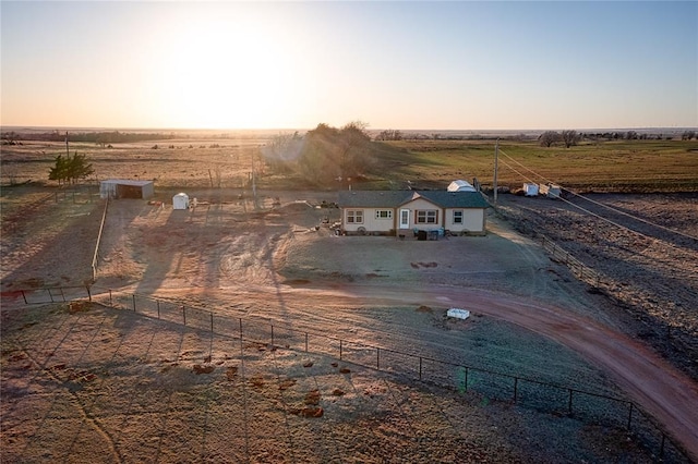 aerial view at dusk with a rural view