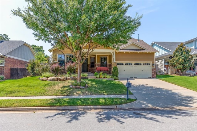 view of front of house with a garage, a front yard, driveway, and fence