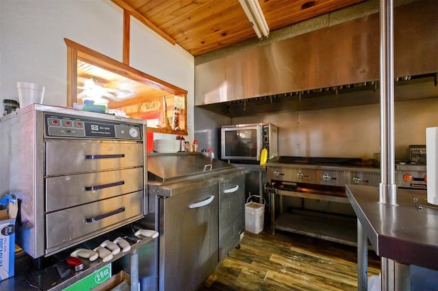 kitchen featuring wood ceiling and dark wood finished floors