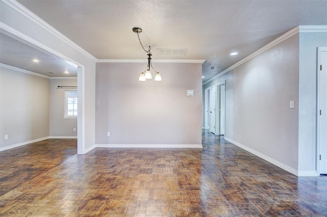 spare room featuring recessed lighting, wood finished floors, baseboards, and ornamental molding