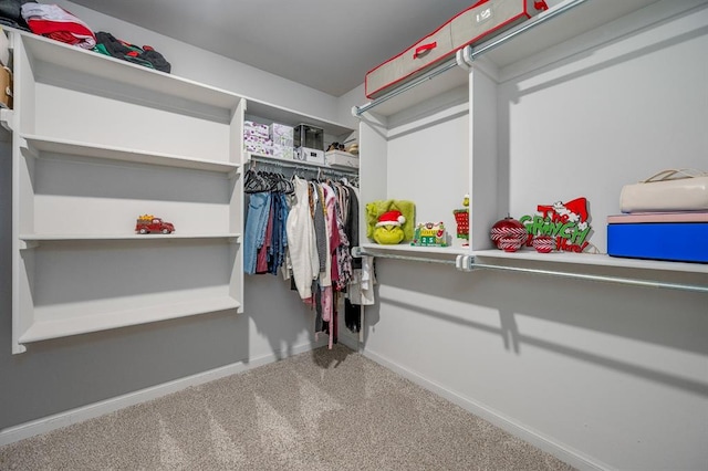 walk in closet featuring carpet flooring