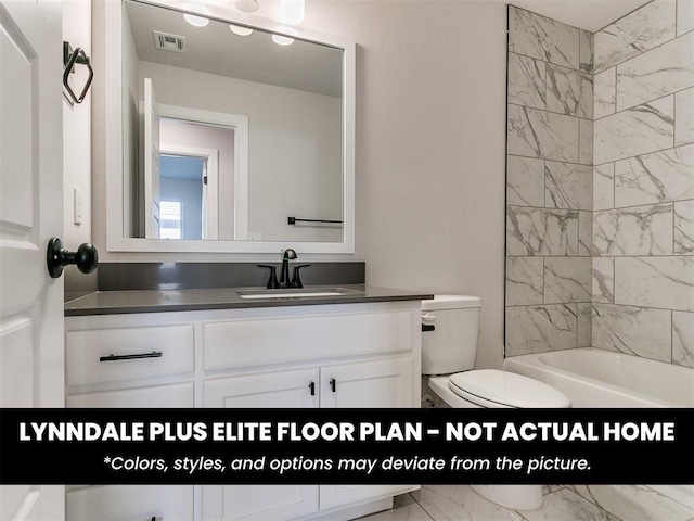bathroom with toilet, visible vents, and vanity