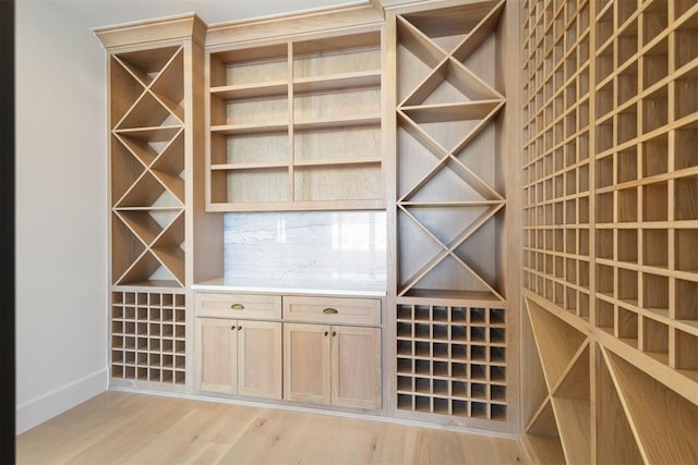 wine room with light wood-type flooring