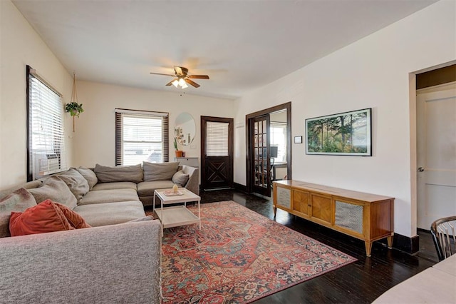 1721 NW 29th St, Oklahoma City, OK 73106 - living room with wood finished floors, a ceiling fan, and french doors
