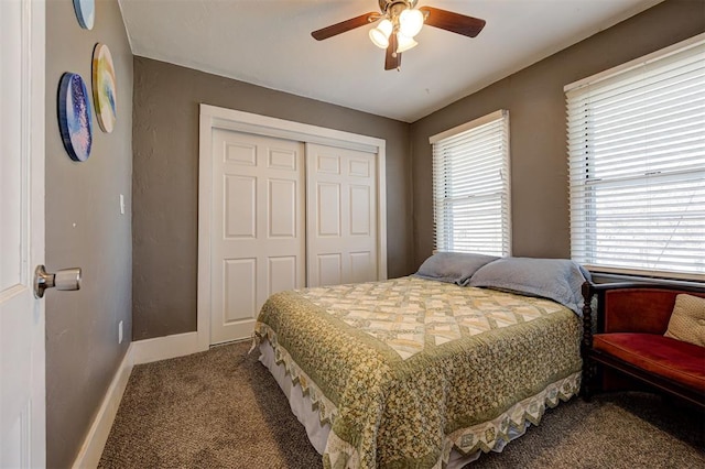 1721 NW 29th St, Oklahoma City, OK 73106 - bedroom featuring carpet floors, a closet, baseboards, and ceiling fan