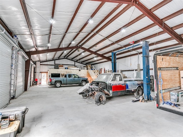 garage with metal wall