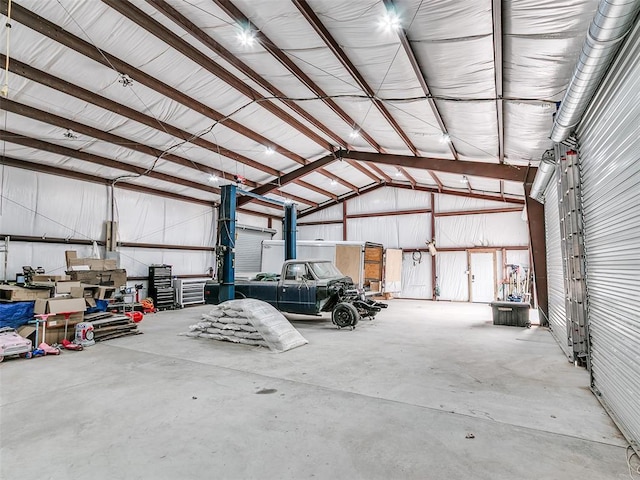 garage with metal wall