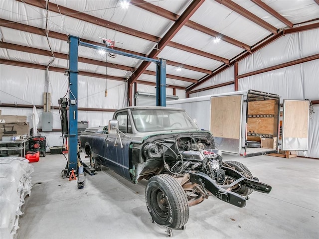 garage with metal wall