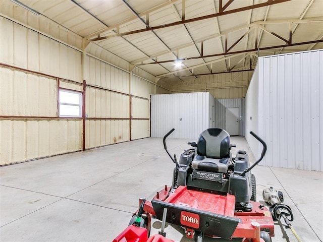 garage with metal wall