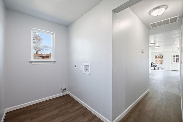 laundry area with a healthy amount of sunlight, washer hookup, visible vents, and hookup for an electric dryer