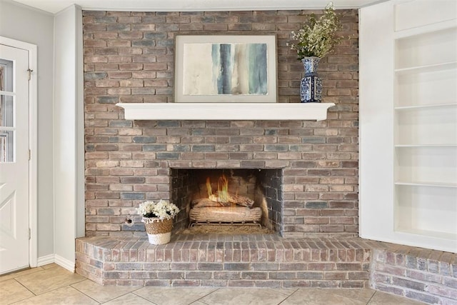 details featuring built in features and a fireplace