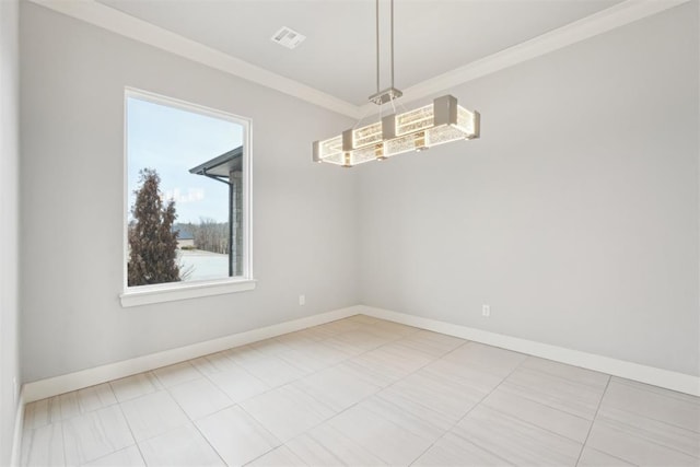2725 Piazza Ct, Arcadia, OK 73007 - empty room with a chandelier, ornamental molding, and tile patterned flooring