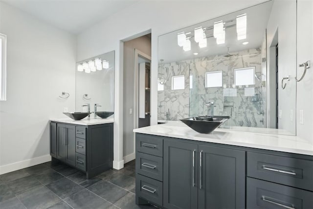 2725 Piazza Ct, Arcadia, OK 73007 - bathroom featuring vanity and a marble finish shower