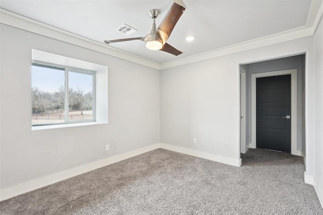 2725 Piazza Ct, Arcadia, OK 73007 - unfurnished room featuring carpet flooring, ornamental molding, ceiling fan, and recessed lighting