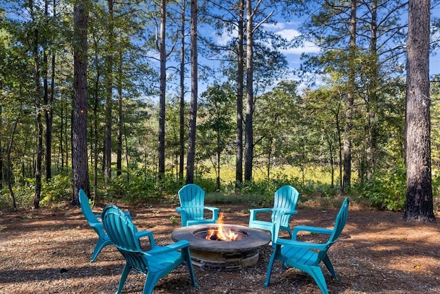 view of yard featuring an outdoor fire pit