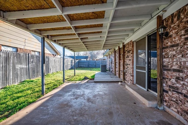 view of patio / terrace featuring a fenced backyard and central AC