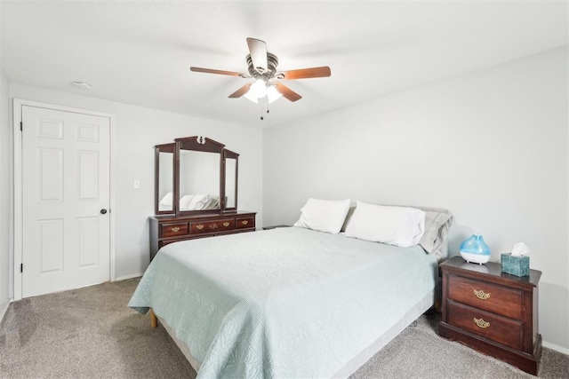 bedroom featuring carpet and ceiling fan